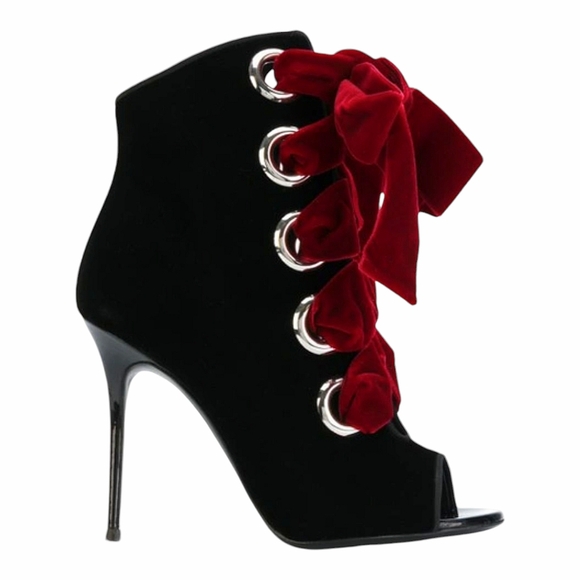 GIUSEPPE ZANOTTI Jeannine Nero Lace-up Velvet Peep Toe Booties (Black) - Picture 1 of 4